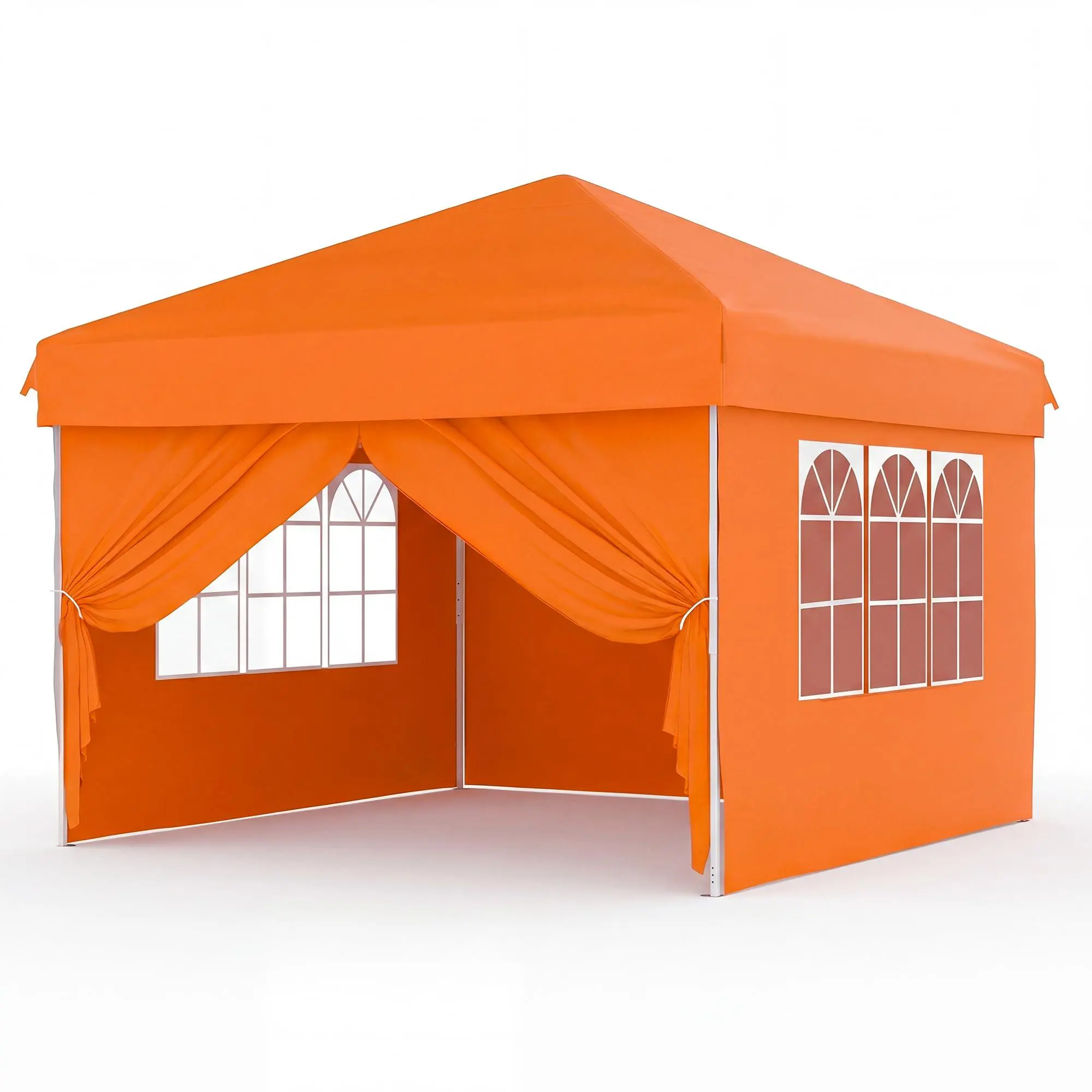 GARVEE 10'x10' Square Easy Pop Up Canopy Tent - Waterproof Portable Tent with 4 Detachable Window Panels, Carry Bag & Guy Lines - for Camping, Outdoor Parties (Orange)
