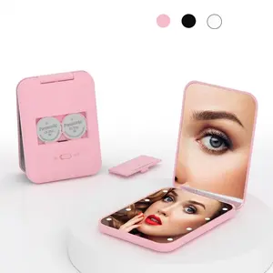 Portable Double-Sided LED Magnifying Mirror Magnification LED compactTravel Makeup Mirror with Light for Purse, PortableFolding, Handheld, small Lighted Mirror for Gift Black foldable handheld mirror pocket  mirror easy installation foldable mirror