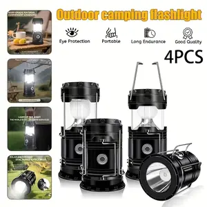 Mother's Day Gift4pcs foldable and portable solar-powered LED camping lantern with handle, USB rechargeable, flashlight survival kit, suitable for indoor use, home emergency lighting during power outages, hiking, hurricanes, festivals, parties and parades