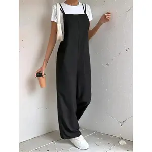 Women's Solid Color Pocket Jumpsuit Overalls, Casual Comfy Jumpsuit for Fall & Winter, Women's Jumpsuit for Daily Wear