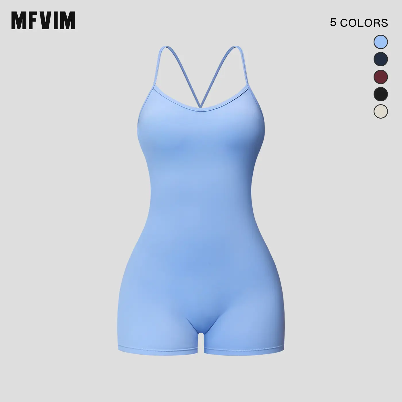 MFVIM women’s thin spaghetti strap cross-back open-back yoga shorts one-piece bodysuit — adjustable back design, removable bra pads, form-fitting seamless athletic jumpsuit,travel essentials,camping essentials