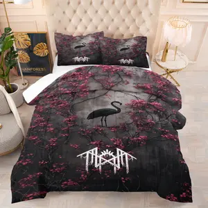 Dark Style Comforter Set with Silk-Cotton Filling, Soft Bedding Sets, Decorative Bedding Set, Heihe Element Band Logo Printed Bedding Set, Includes 1/2 Pillowcases - without Core, Gloom Aesthetic, Gothic Vibe, Bedding Decoration for Indie Band Enthusiasts
