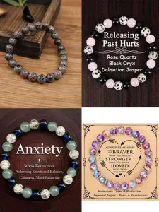 4 Piece Crystal Bracelet Set, Luck Healing Anxiety Relief, Rose Quartz Agate, Gift for Her, Fashion Artificial Bracelets