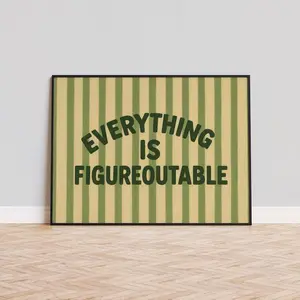 Everything Is Figureoutable Quote Print – Retro Striped Motivational Poster Trendy No Frame