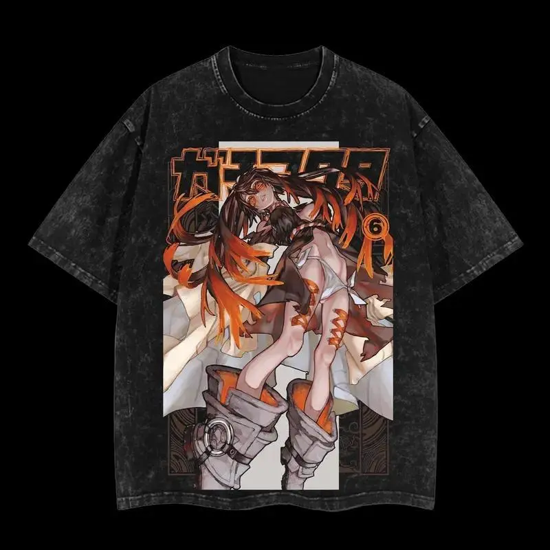 Gachiakuta Amo Vintage Unisex Oversize Distressed Acid Washed Heavyweight Cotton Streetwear T-shirt - Menswear Short-Sleeve Graphic Top, Anime Manga Merch for Fans, Shortsleeve, Oversized, Pure Cotton, Basic, Festive, Round Neck, Vintage T-Shirts, Acid Wa