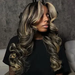 Hana Hair 1B/27 Highlight Body Wave Lace Front Wigs 13x6 HD Transparent Lace Frontal Wigs For Women Ombre Honey Blonde Brazilian Human Hair Body Wave Hairstyle  Pre-Plucked 180% Density