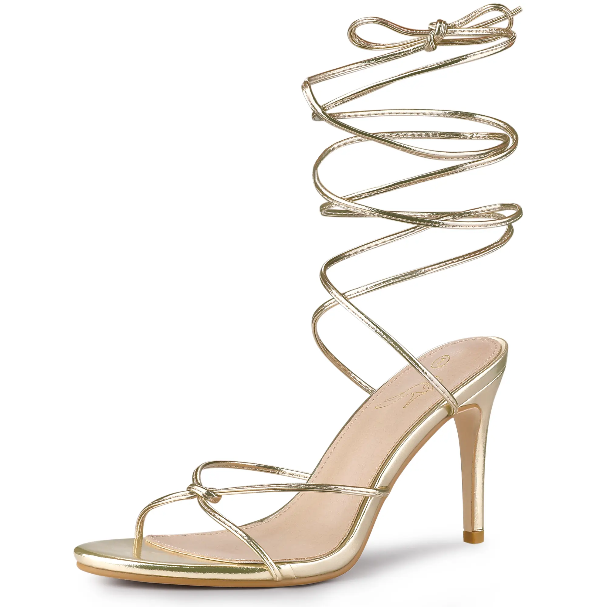 BLISSFUL STEP Lace Up Slingback Strappy Stiletto Heels Sandals