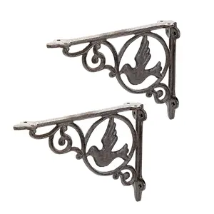 Sungmor 9.2 Inch Cast Iron Rustic Brown Brackets for Shelves, 2PC Vintage Metal Decorative Angle Support Doorway Bracket, Heavy Duty Victorian Shelves Corbels, Wall Mounted Floating Shelf Bracket