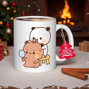 Cute Panda Hair Stylist Design Ceramic Coffee Mug Featuring Bubu Panda and Dudu Bear