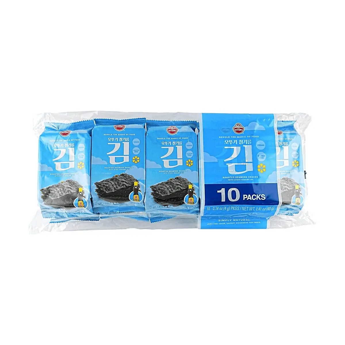 2 Pack OTTOGI Sesame Oil Roasted Seaweed 10-Pack 1.41 oz - Korean Gim Nori Snack, Savory Crispy