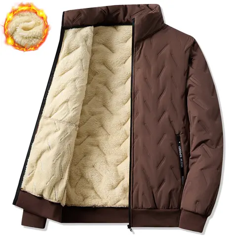 Men's Plain Fitted Lightweight Polyester Thermal Pull-On Jacket - Fleece Lined, With Pockets, Menswear Basics For Winter Outdoor Sports & Casual Use