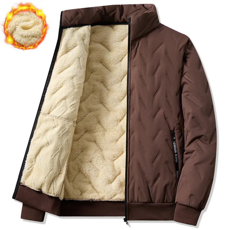 Men's Plain Fitted Lightweight Polyester Thermal Pull-On Jacket - Fleece Lined, With Pockets, Menswear Basics For Winter Outdoor Sports & Casual Use
