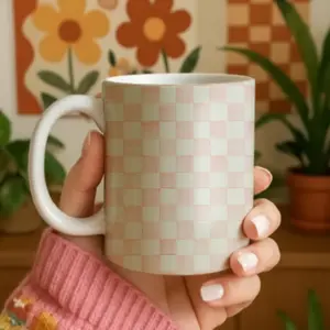 Mackenzie Childs Rosy,Royal,Sterling,Tan,Violet Check 11oz, 15oz mug