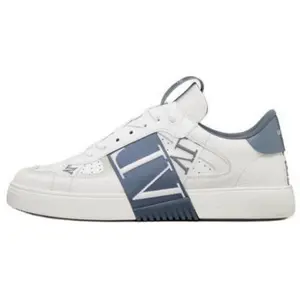 Valentino VL7N Leather Round-Toe Lace-Up Low-Top Fashion Sneakers for Men in White and Blue Trending Shoes, House White Official Shoes to Get / Maison Mihara Verifiable, with credentials and supporting global authentication