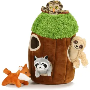 and Seek  Puzzle Puppy Toys, Interactive Squeaky Plush, Stuffed Toys for Dogs, Small Size(Sheep, Panda, Forest ) (Tree Hole Mix Medium)