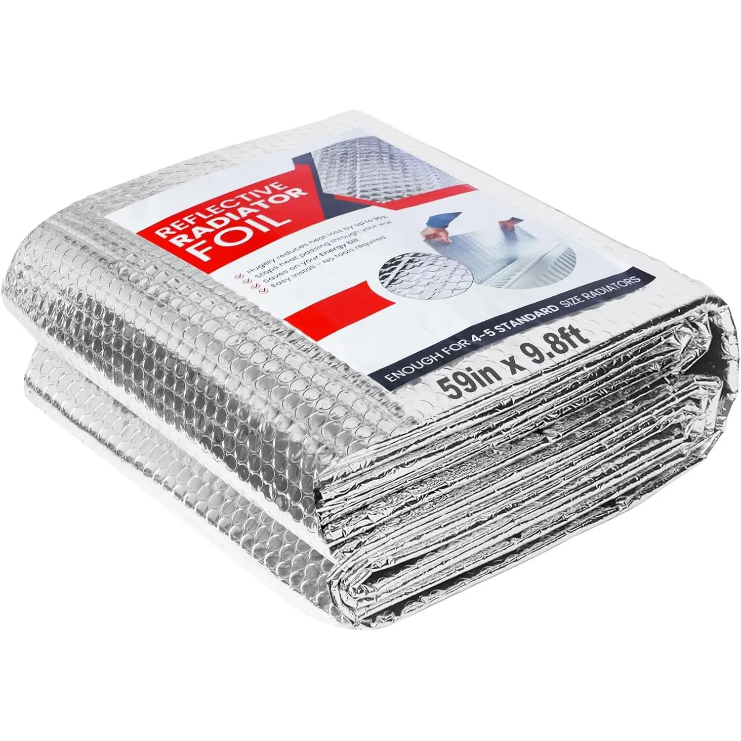 Reflective Insulation Roll, 59 in x 9.8 ft Double-Side Aluminum Foil Bubble Shield for Heat Reduction, Window, Roof, Garage Door Insulation