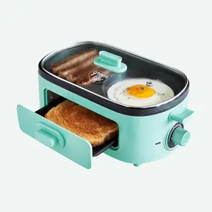 GreenLife 3-in-1 Breakfast Maker – Nonstick Griddle & Toaster Drawer for Eggs, Pancakes, Sandwiches & More, Easy Timer, BPA-Free, Turquoise