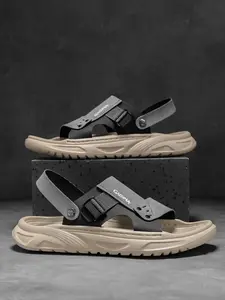 Summer Men's Sandals with Dual Buckles, Casual Non-Slip Soft Sole, Suitable for Driving and Beach, Comfortable Flip Flops for Men