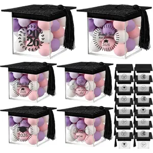 2026 Graduation Cap Candy Jars 20 Set 2.6 in Graduation Party Favor for Guests Grad Candy Container Boxes Tassels Stickers for Class of 2026 High School College End of Year Party (Black)