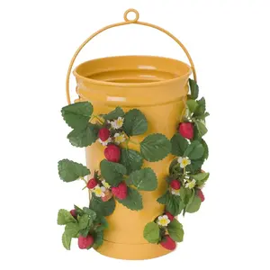 Houston International Trading  7 in. dia. x 13 in. Enameled Galvanized Strawberry & Flower Planter, Saffron