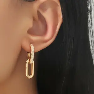 / Silvery Dangle Earrings With Shiny Zircon Decor Elegant Minimalist Ste Copper Plated Jewelry Daily Casual