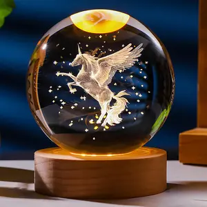 3D Laser Engraved Eagle Crystal Ball, Animal Figurine Decor Glass Sphere , Eagle Statue Gifts for Men Women Kids