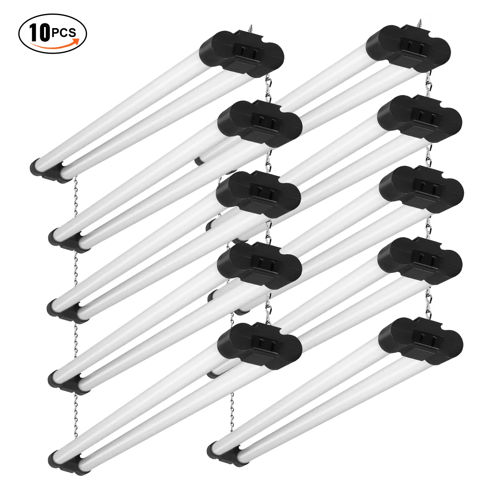 VEVOR 10 Pack LED Shop Light, 4 FT, 40W Linkable Shop Light Fixture, 4500 LM Surface & Hanging Mount Ceiling Lights 59 in Power Cords with ON/OFF Swit
