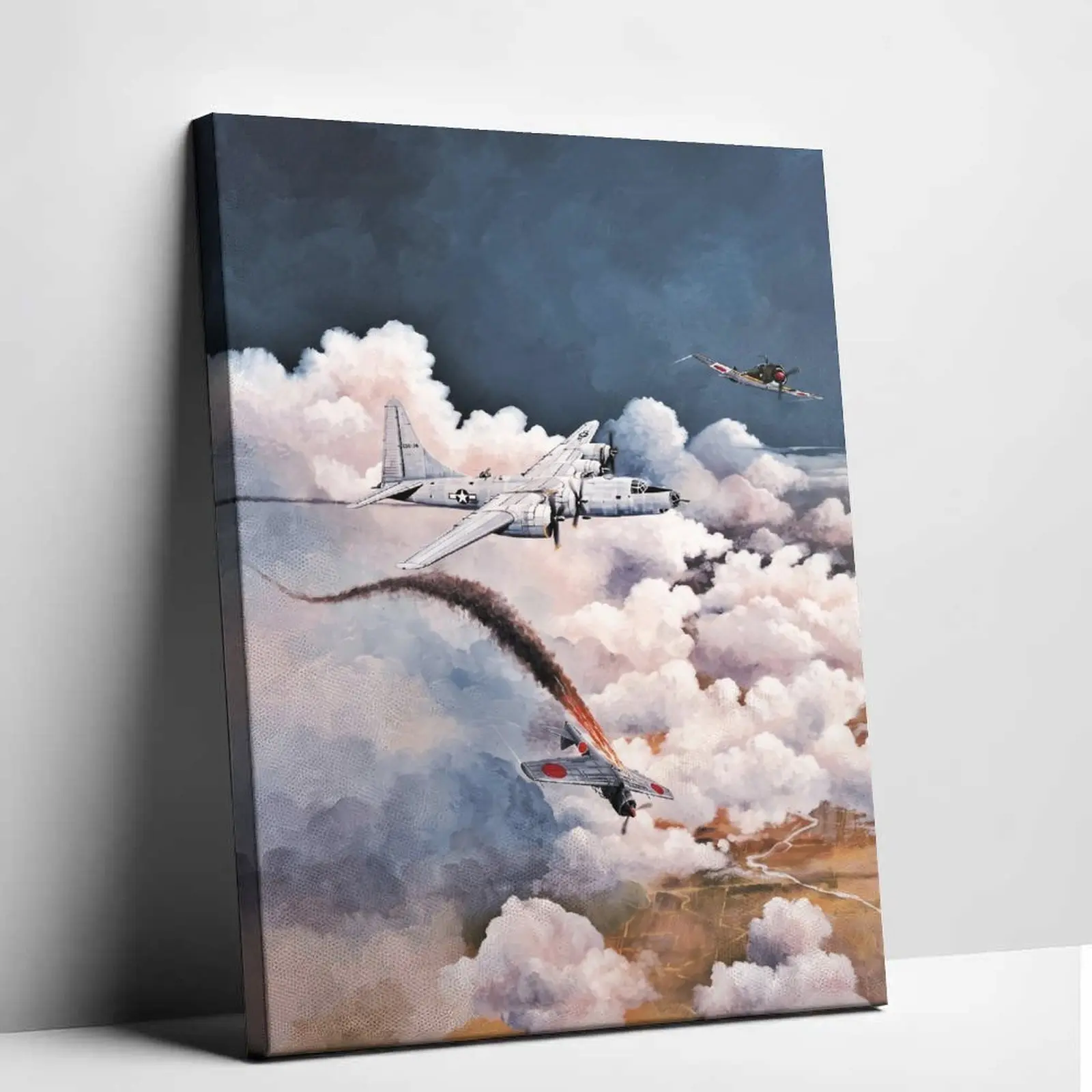 Military Bomber Poster WWIIAviation Canvas Wall Art, B-29Bomber and Fighter PlaneBattle Print