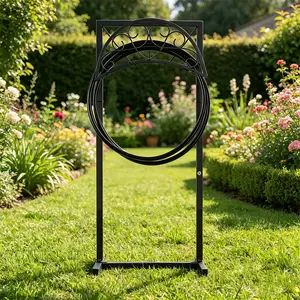 No More Tangled Hoses! Freestanding Garden Hose Reel Stand with Storage Basket – Heavy Duty Rustproof Rack – Easy Move for Backyard, Lawn & Farm