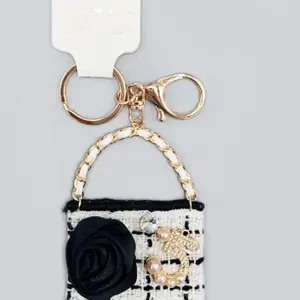 Bag Charm with Gold Chain and Black Rose Decorative Keychain for Handbags