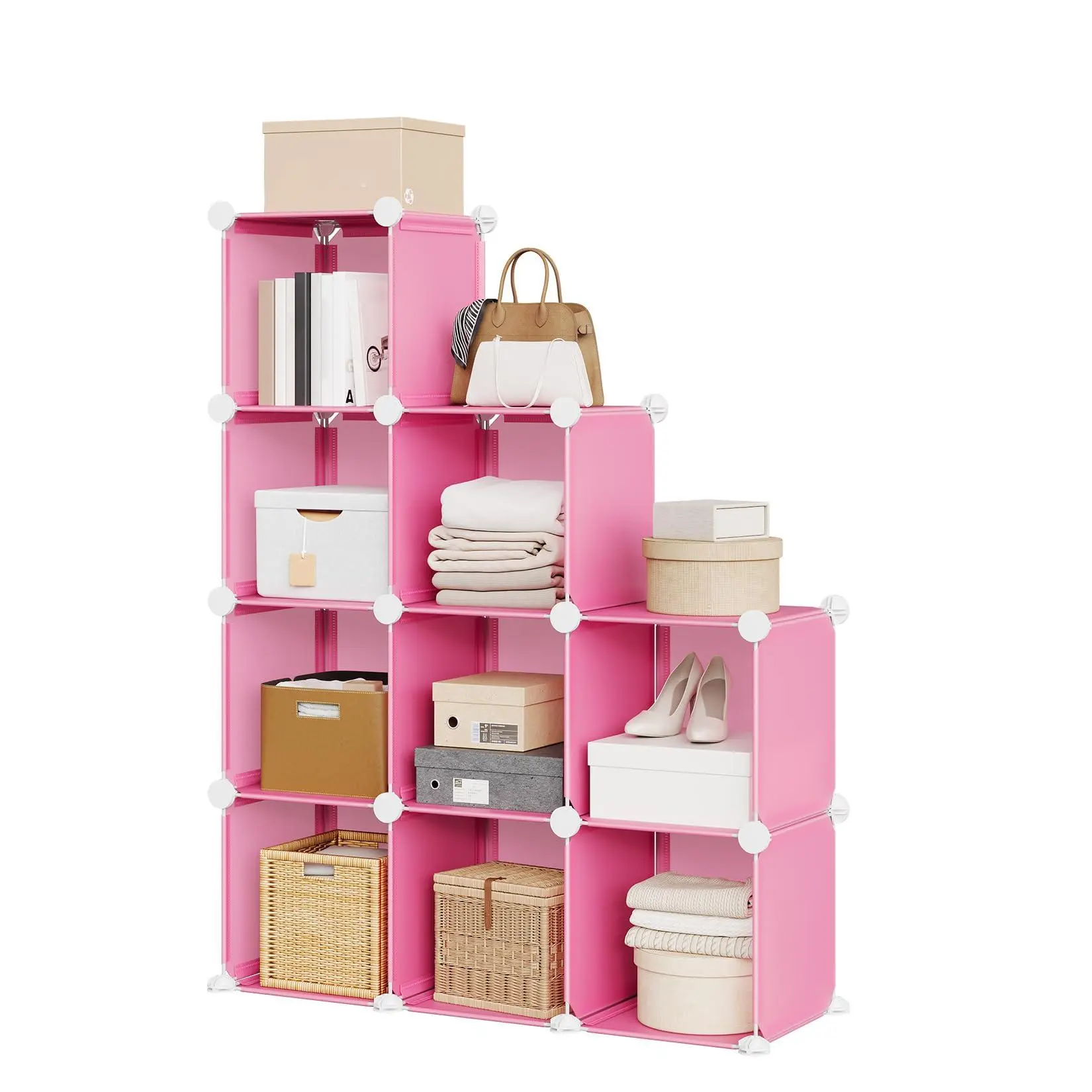 9-Cube Storage Organizer – Heavy-Duty Modular Cube Shelf, 11.8″ × 11.8″ × 11.8″ Stackable DIY Closet Shelves with Anti-Tip Feet and Tool Kit (Pink) patio chairs side view mirror garden lawn all-weather use bistro table waterproof carry bag drill slot