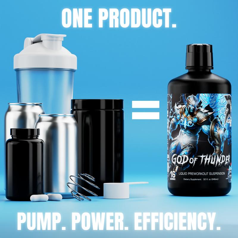 God of Thunder Liquid Pre Workout EXTREME – Centurion Labz High Stim Drink, 16 Servings - Fast Absorbing Liquid Glycerol Formula with Citrulline, Beta Alanine, 300mg Caffeine, Alpha GPC, Synephrine & S7 Superfood Blend – Energy, Pumps & Power