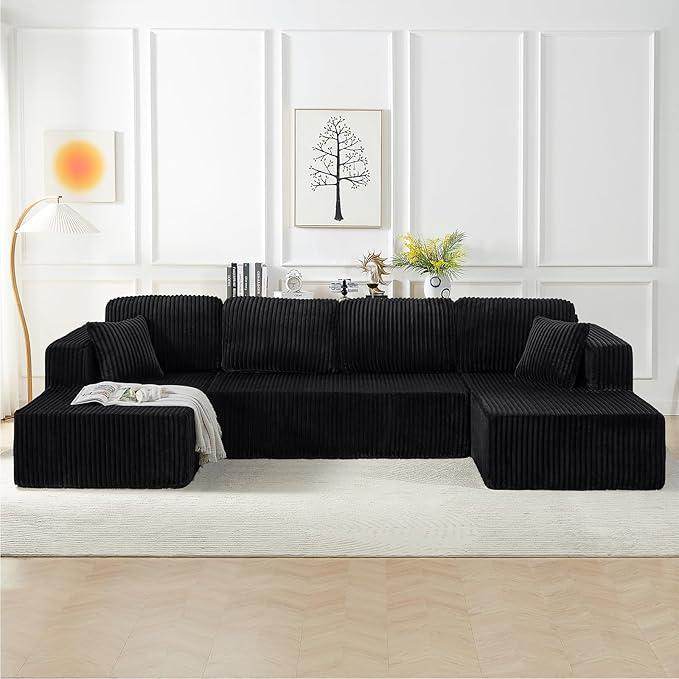 [3 Packs Shipped] Niccae 132-inch U-Shaped Sectional Corduroy Sofa - Modern and Soft for Living Room, Comfortable, No Assembly Required, Popular Boneless Sectional Sofa for Multiple People