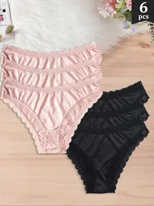 【Hot-selling】Women's Silk Satin Lace Triangle Panties Set, S-Xxl Sizes, Wave Lace Edges, Soft Skin-Friendly, French Elegance Daily Underwear