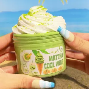 Matcha Cool Whip Slime, Thick and Glossy Slime Base, Green Tea Scented Slime, Comes with clay igloo and polar bear charm, by Coco Cloud Slimes