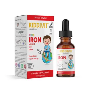 Kiddivit Iron Liquid Drops for Kids with Vitamin B12 & Folate - 30 Daily Servings, 2 Fl Oz (60 mL) - Inulin Fortified (Prebiotic, Dietary Fiber) - Sugar Free, Gluten Free, Vegetarian Friendly