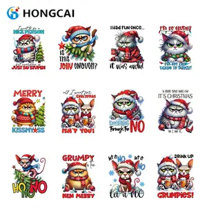 12-Piece Christmas Cat Heat Transfer Vinyl Stickers, Funny Holiday Designs for T-Shirts, Sweatshirts, Bags, Creative Handcraft DIY Decorations, Handmade Crafts