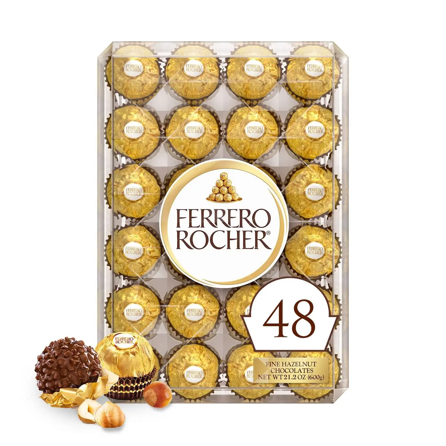Ferrero Rocher Premium Milk Chocolate Hazelnut Snack, 48-Count, 21.1 oz (600 g) Boxed Chocolate Gift, Halloween Special