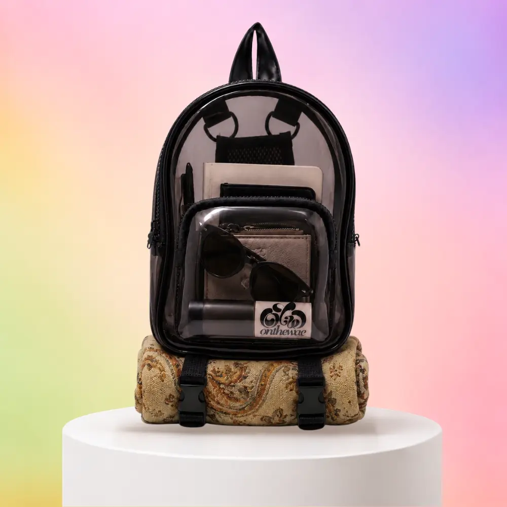 Anti-Theft Mini Backpack Black Clear Transparent Small Convertible Straps Crossbody for Raves Stadium Festival Concert Multifunctional Versatile