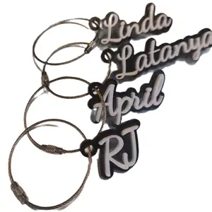Personalized Acrylic Name Keychains - 2 Layer 3D Effect Black Base White Name Top Layer Durable Stainless Steel Cable Ring Custom Cut to Your Name or Word of Choice Sleek Modern Look Perfect for Keys Bags Lunchboxes Backpacks Gifts