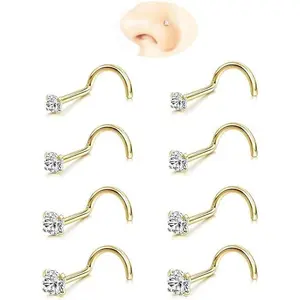 Nose Rings Studs: 8 count 20G / 316L Surgical Stainless Steel Nose Studs  Corkscrew Nose Piercing Stud  for Women Men Clear Cubic Zirconia Imitation  Top Size 1.5mm 2mm 2.5mm 3mm