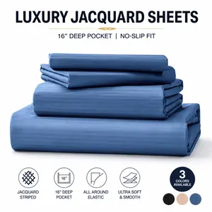 【Deals for you】CANSUNCH 4-Piece Satin Jacquard Bedding Set - 16" Deep Pocket Fitted Sheet, Flat Sheet, 2 Pillowcases, Soft Microfiber, Luxury Hotel-Quality, Wrinkle-Resistant, Fade-Resistant, All-Season Cooling Linens, Bedding Sets, Silky Bedding Sheets