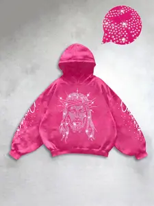 Men's Fall Casual Hooded Sweatshirt with Rhinestone Jesus Print, Fitted Style, Comfortable and Durable, Versatile for Various Occasions, Graphic Hoodie