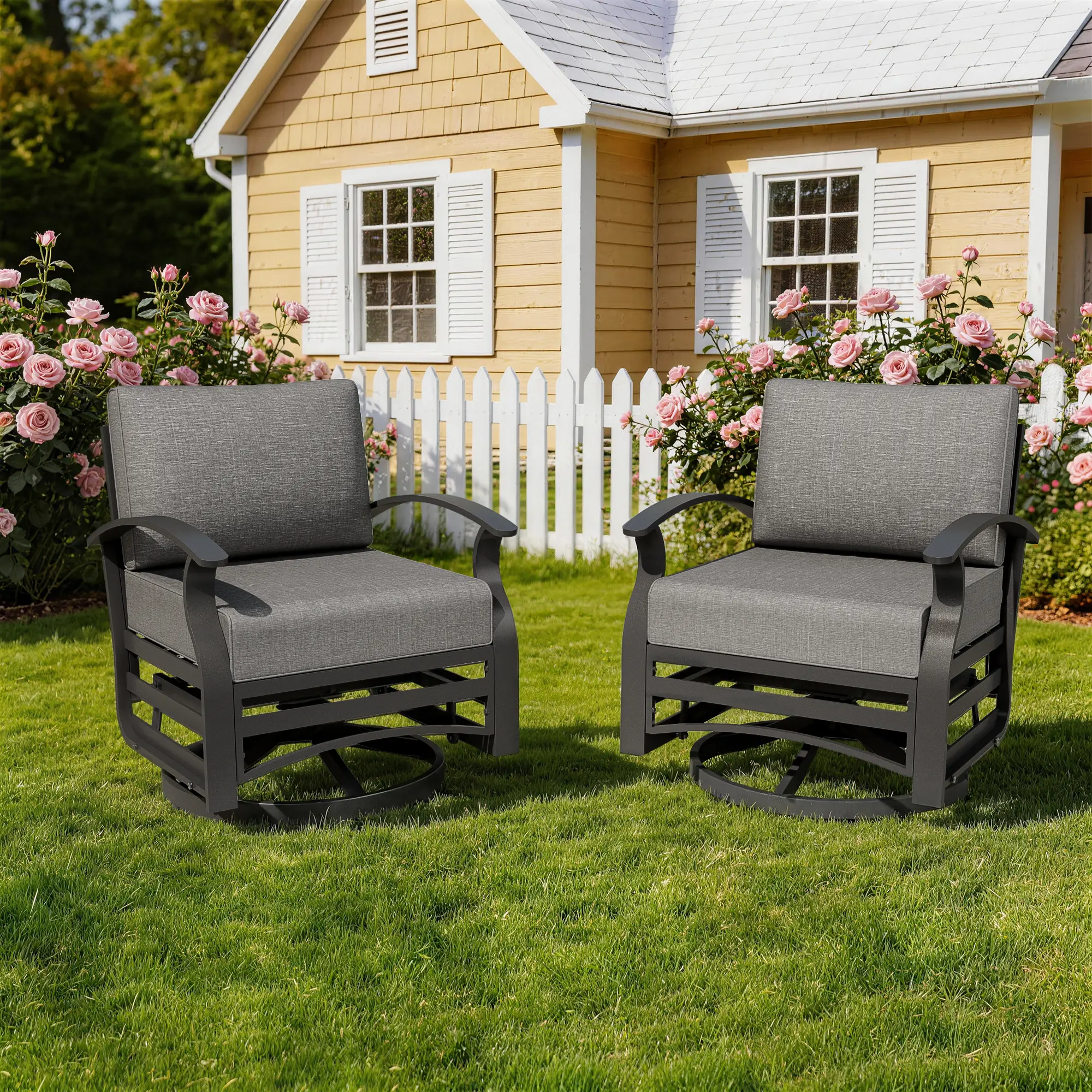 Outdoor Aluminum Swivel Rocking Chair with 5.1" Sponge Cushions - Patio Conversation Set Furniture for Porch, Garden, Lounge Use