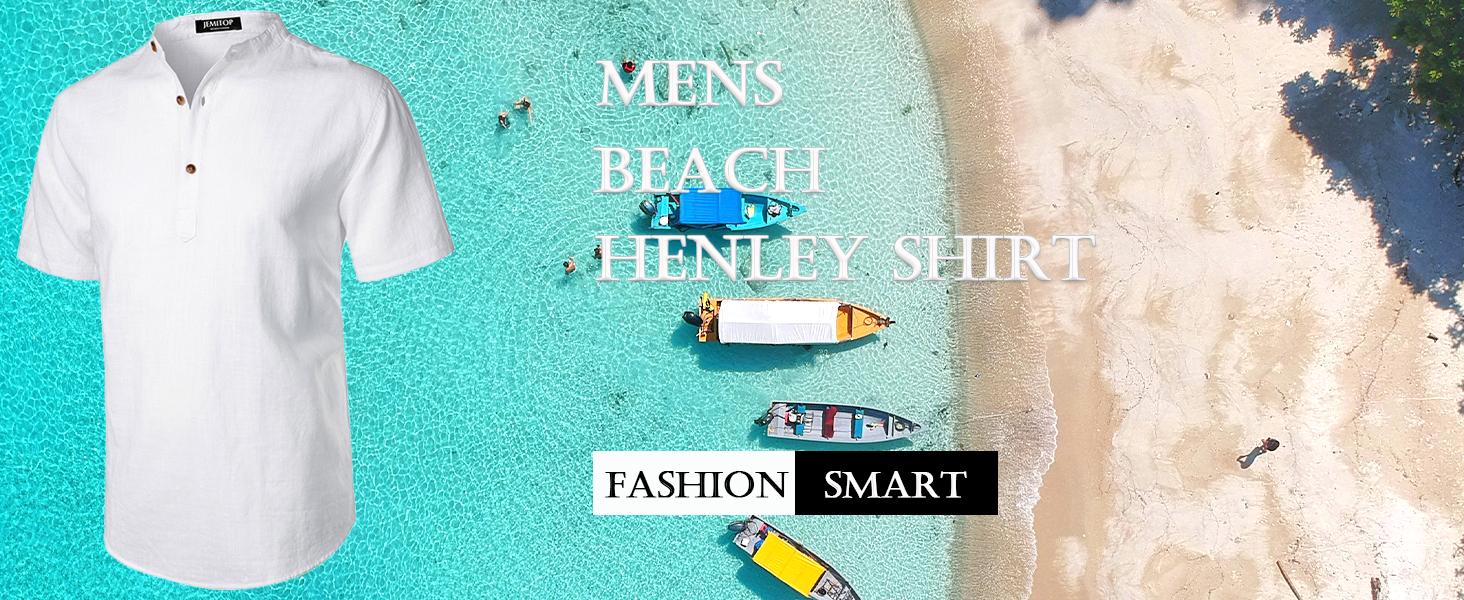 JEMITOP Men's Classic Cotton Linen Henley, Plain Lightweight Casual Beach Shirt for Summer and Wedding, Slim Fit, Low Iron, Casual Beach Shirts, Shortsleeve, Button, Vintage, Chic,clothes for back to school,first day of school outfits