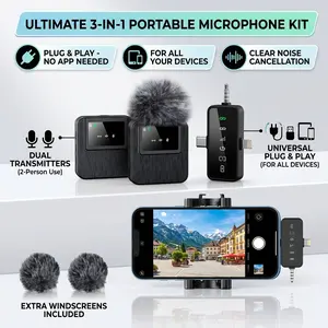 Mini Wireless Lapel Microphone 328ft Transmission Range Noise Cancelling Mic for iOS Android Camera