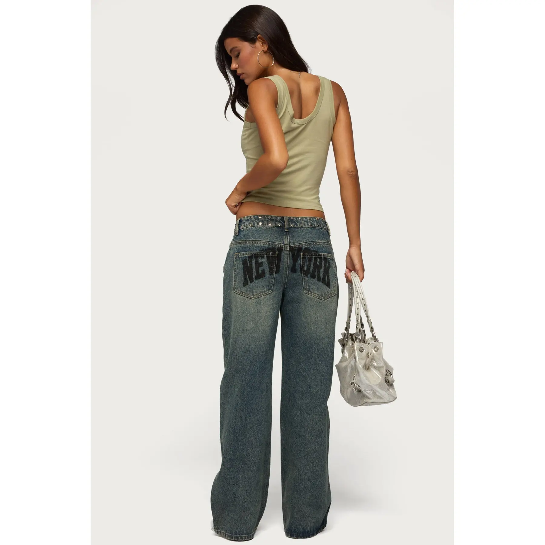 NYC Studded Low Rise Baggy Jeans