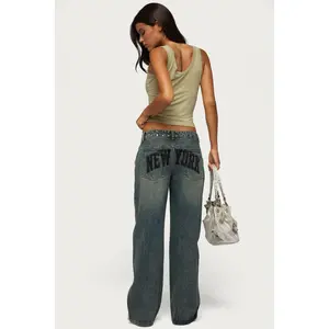 NYC Studded Low Rise Baggy Jeans