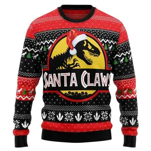 Santa Claws Dinosaur Ugly Christmas Sweater, Funny T-Rex Jurassic Holiday Pullover Gift for Men Women