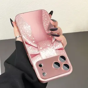 1PC Pink Sparkling Bow Pattern High-Definition Glass Phone Case with Lens Protector for iPhone 17/17Pro/17ProMax/17Air/16/16Pro/16ProMax/16Plus/16e/15/15Pro/15ProMax/14/14Pro/13/13Pro/12/12Pro/12ProMax/11/11Pro